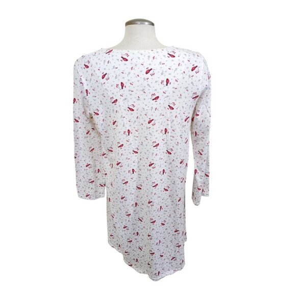 Aria Nightgown Womens M White Red Cardinal Soft Fleece Long Sleeve Grannycore - Picture 4 of 8